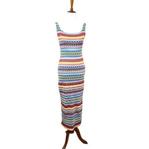 Y2K/90’s Inspired Multicolor Knit/Woven Maxi Dress Size Small